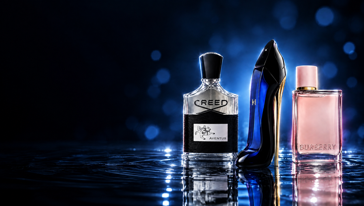 Perfumes Creed Aventus, Carolina Herrera Good Girl y Burberry Her